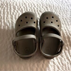 Silver glitter toddler crocs 6c